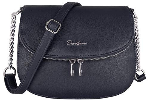 David Jones - Damen Kleine Umhängetasche - Frau Handtasche PU Leder Schultertasche - Elegante Tasche Klappe Zip Reißverschluss - Crossbody Bag Abendtasche Clutch Pochette - Handy Stadt - Dunkelblau