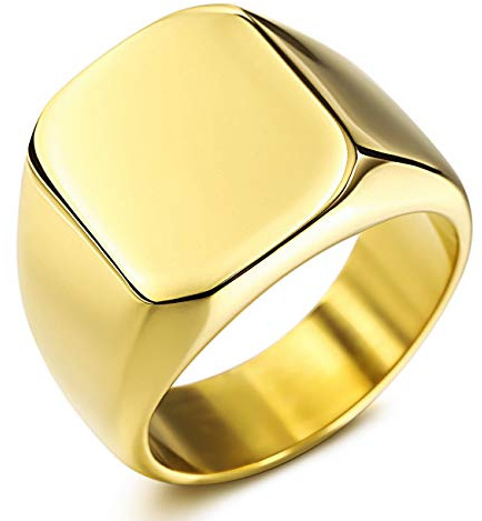 MeMeDIY Benutzerdefinierte Gravur Initialen Monogramm Siegelring für Männer Frauen Jungen Herren Ringe Edelstahl, Bundle mit Ringgrößeneinstellern (Schwarz Blau Silber Goldfarben, Größe 54-75)