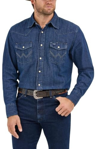 Wrangler Arbetsskjorta för män, tvättad finish, Mörk denim, XXL