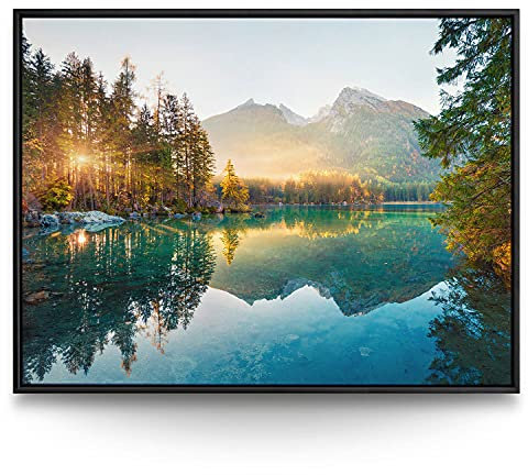 BilderKing Wandbild Wasserfall Hintersee Bayern - 160cm x 120cm Leinwand auf 2cm Keilrahmen mit Schattenfugenrahmen schwarz