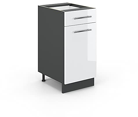 Vicco Küchenunterschrank Fame-Line, Weiß Hochglanz, 40 cm | MDF-Front · Ohne Arbeitsplatte · Höhenverstellbare Füße · Metallgriffe · Soft-Close