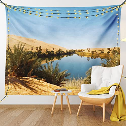 Ambesonne Desert Tapestry, Idyllic Oasis Awbari Sand Sea Sahara Libya Pond Arid Country, Fabric Wall Hanging Decor for Bedroom Living Room Dorm, 45 X 30, Sand Brown Pale Blue