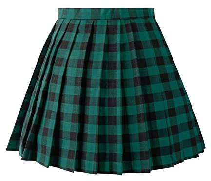 Aeslech Gonna da donna in lana scozzese pieghettata skater, gonna invernale uniforme scolastica a vita alta da ragazza, Verde scuro, 50
