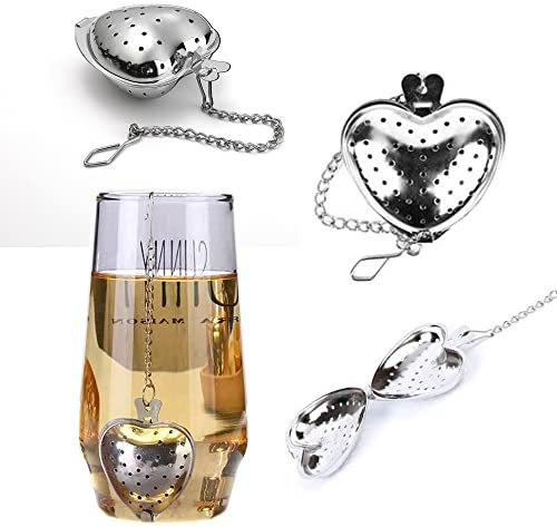 Herzform Teesieb für losen Tee – Teesieb Edelstahl, Teekugel Teeei, Teesieb für Teekanne, Teesieb für Thermoskanne - Teesieb 9cm Kette - mattiert & spülmaschinengeeignet