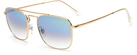 JIM HALO Retro Piazza Occhiali da Sole Lente di Vetro Premium Occhialo Metallici Piatti Uomini Donne (Oro/Gradiente Blu)