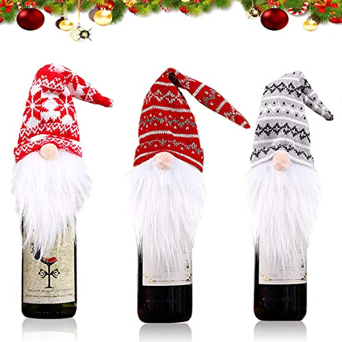 Weihnachten Flaschen Deko, 3 Stück Weihnachten Weinflasche Abdeckung, weihnachtens Flasche Tasche, weihnachtens Tasche Flaschenüberzug, weihnachten Gnomes weinflaschen, weinflasches Abdeckung Taschen