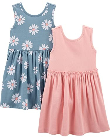 Simple Joys by Carter's Set di abiti per tempo libero a maniche corte e senza maniche Bimba, Pacco da 2, Blu Marino Floreale/Rosa, 12 mesi