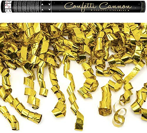 5 Konfettikanonen Luftschlangen 40 oder 60 cm Gold Silber metallic Party Hochzeit Geburtstag Silvester Konfetti Kanone, Farbe:Gold, Größe:60 cm