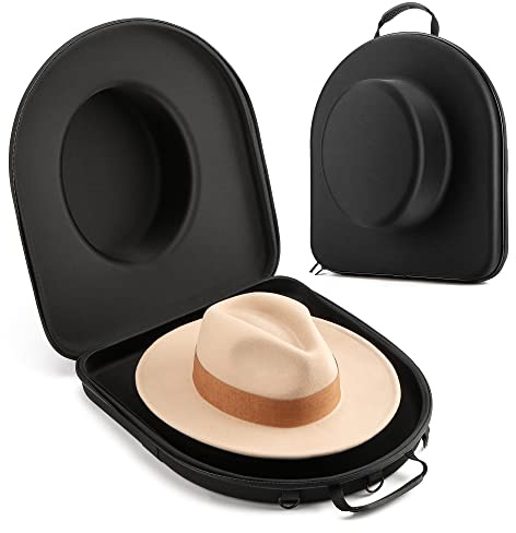 Gelozid Custodia per cappelli da viaggio, custodia rigida da viaggio per cappelli Fedora da uomo, scatola a prova di schiacciamento per riporre cappelli Fedora, porta cappelli con cinghia regolabile