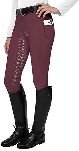 FitsT4 Leggings da Equitazione da Donna, in Silicone, con Tasca per Cellulare e Passanti per Cintura