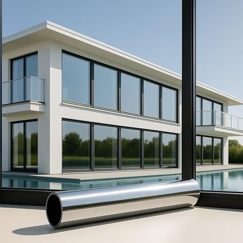 MARAPON® Sonnenschutzfolie Fensterfolie Blickdicht Innenanbringung - Spiegelfolie Fenster Sichtschutz, UV Schutz, Fensterfolie Blickdicht Von Aussen, Sonnenstrahlen Reduzierung (0.445x4 m)