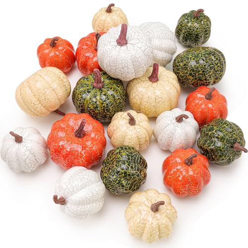 Funzhan 20 Stück Mini Kürbis Deko Set aus Kunstschaum - Rustikale Kunstkürbisse für Herbst, Halloween, Thanksgiving, Tischdeko, Hochzeit, Bauernhaus Stil, Wohndekoration