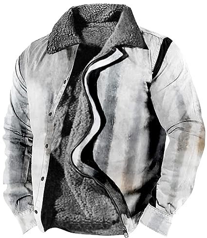 Rosennie Winterjacke Herren Teddy Jacke Herren Winter Mantel Herren Tie Dye Revers Winterjacke Mit Reißverschluss Fleece Futter Sweatjacke Trachten Jacke (Grau, M)