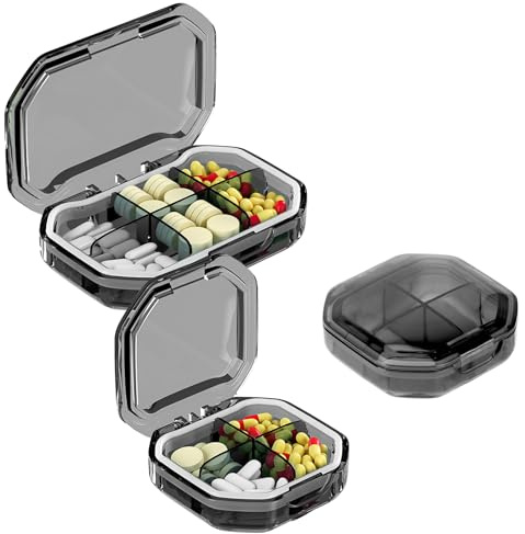 CAUTIOUS Tablettenbox 3 Stück Klein Pillendose 4Fächer+6Fächer Handlicher Medikamentenbox Wasserdicht Tragbare Pillenbox Transparent Reise Pillen Organizer für Unterwegs(Grau)