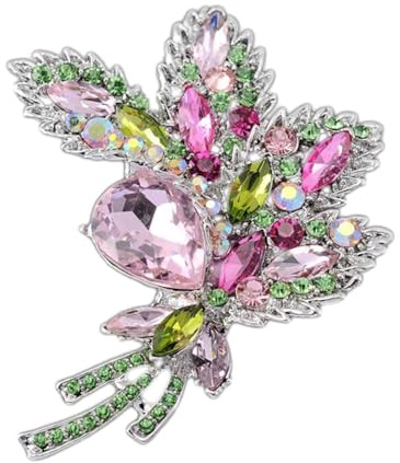 spille gioiello Spilla a foglia di diamante per donna spilla a fiore con strass rosa bouquet colorato grande fibbia per sciarpa con gioielli corpetto