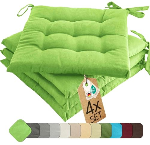 etérea Basic Sitzkissen 40x40 cm 4er Set mit Bändern Apfelgrün | Mit Bändern · Fest gepolstert · Indoor & Outdoor · 30°C waschbar · 55% Baumwolle, 45% Polyester · OEKO-TEX Made in Green