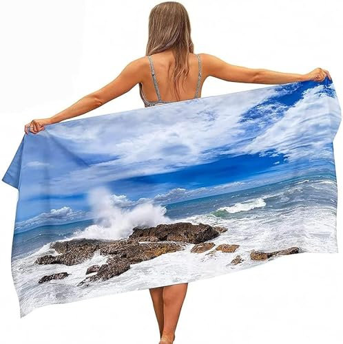 okoikfc 3D Strandtuch 90x180 cm Wellen Badetuch Groß Wellen Microfaser Handtücher Weich Schnell Trocknen Strandhandtuch Herren Frauen Badetücher, Strandtücher Strandlaken Handtuch A1803