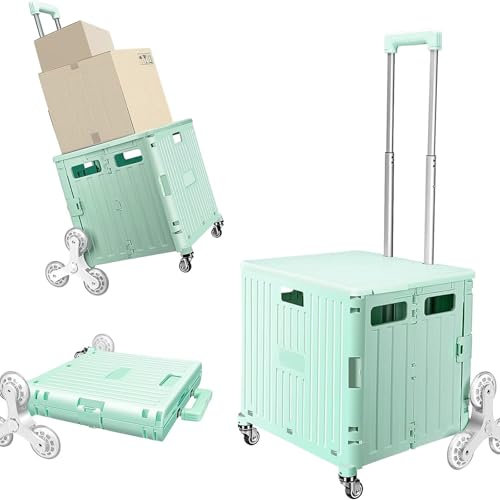 Einkaufstrolley klappbar mit Rädern, einkaufstrolley treppensteiger Wagen Heavy Duty Kunststoff Verwendet als Sitz, Treppe Klettern Einkaufswagen für Home Garden Shopping Office Schulgebrauch(Green)