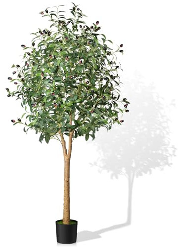 Künstlicher Olivenbaum für den Innenbereich, 1,5 m hoch, künstlicher Olivenbaum mit realistischen Kunstpflanzen, Baumstamm und Früchten (864 Blätter, 48 Früchte), Olivenzweige Seidenpflanzen für