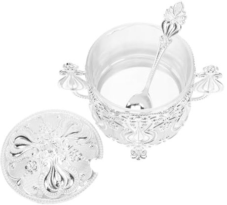 Alipis Zinc Alloy Sugar Cup Lid and Spoon Stylish Kitchen Condiment Jar for Storing Sugar Spices European Design Home Accessory