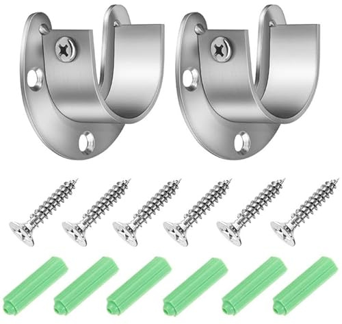 YCLFHOO 2 Pack Wardrobe Rail Brackets, 28 mm Flange Rod Holder, U Shaped Closet Pole Sockets with Screws, Heavy Duty End Supports,Curtain Pole Brackets