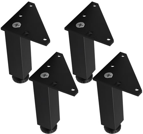Verstellbare schwarze Schrankbeine, 4 Stück, quadratische Möbelbeine mit Aluminiumlegierung, eloxierte Oberfläche und Höhenverstellung von 650 cm, stabile Tischbeine für Möbel, 18 cm
