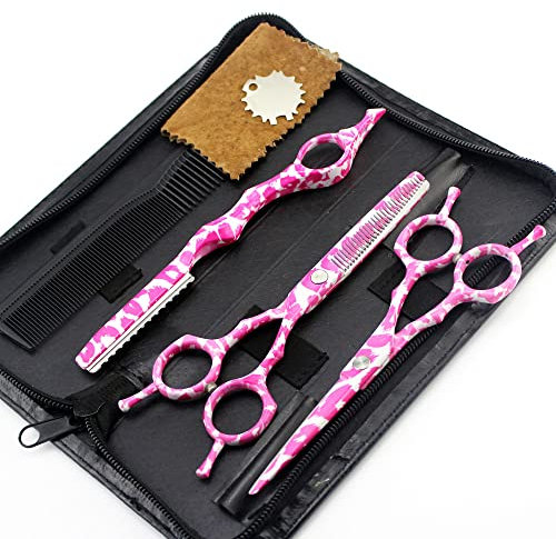 OLSKFUH Professionelle Haarschneideschere, 5,5 Zoll, Professioneller Japanischer 440C-Stahl, 4-TLG. Rosa Keramik-Haarschere, Haarschnitt, Effilierschere, Friseurscheren-Set,