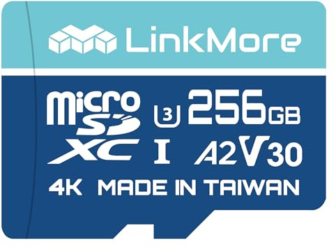 LinkMore 256GB Micro SDXC Card, A2, UHS-I, U3, V30, Class 10 Compatible, Read Speed Up to 160 MB/s,Write Speed Up to 120 MB/s, SD Adapter Included