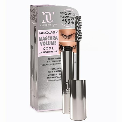 Natur Unique - IALUCOLLAGEN Mascara Volume XXXL 11ml +90% Volume | Volumizzante e Allungante, Effetto Ciglia Finte, Nero Intenso | Con Acido Ialuronico e Collagene Vegetale