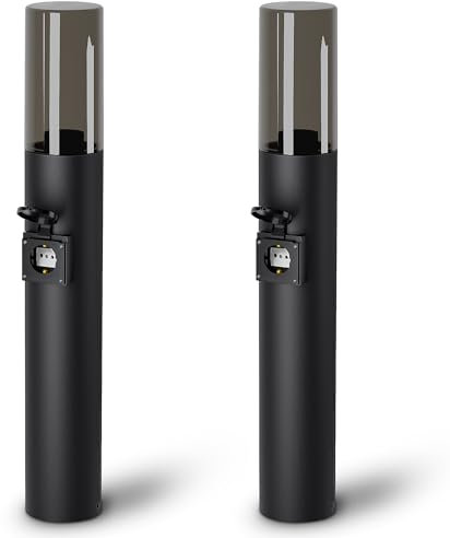 SSC-LUXon VARDA Außen Wegeleuchte mit Steckdose E27 Standleuchte schwarz Höhe 50cm - Außenleuchte Stehlampe mit Strom Anschluss 230V