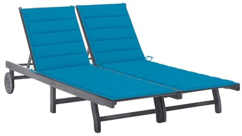 Brokky 2-Personen-Sonnenliege mit Auflage Grau Akazie Massivholz Outdoor Sonneninsel mit Dach Gartenliege Liege Insel Gartenmöbel