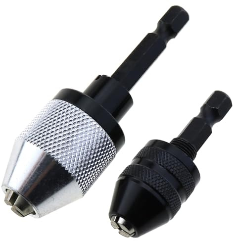 LUORNG 2PCS Keyless Drill Chucks 1/4 Inch Hexagonal Shank Drill Chuck Quick Change Converter Extension Screwdriver Bit Adapter 0.3-6.5mm and 0.3-3.6mm for Car Repair and Home Improvements
