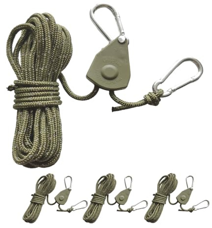 4 Stück 13ft/4M Reflektierend Abspannseile Seil mit Seilspanner, Ø 4mm Einstellbare Seil Ratsche Rope Seilratsche mit Haken