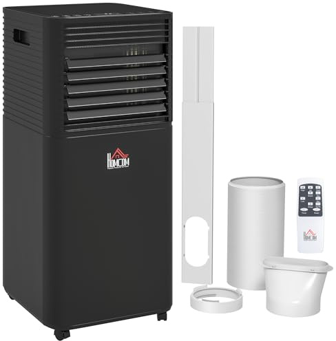 HOMCOM Aire acondicionado portátil 7000 BTU deshumidificador 4 en 1, modos refrigeración, ventilador y sleep, mando a distancia, temporizador 24H, hasta 15 m², clase energética A, negro