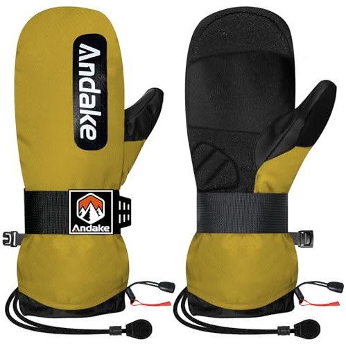 Andake Guantes de Esquí, Guantes de Invierno Cálidos e Impermeables a Prueba de Viento Mitones para Esquí Snowboard Viajes Senderismo y Deportes de Invierno al Aire Libre Amarillo TierraL
