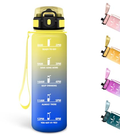 Motswedi Gourde Sport, 500ml Anti Fuite, Gourde Enfant, Réutilisable, Bouteille d'eau, sans BPA, Bouteille Reutilisable, pour Adulte, Randonnée, l'école, Fitness, Yoga, Jaune & Bleu Roi