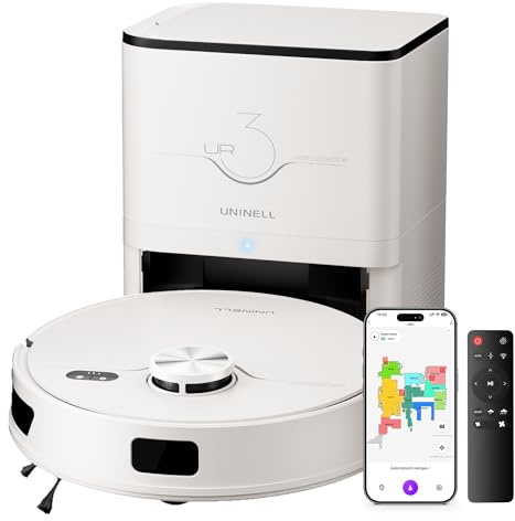 uninell Saugroboter mit Wischfunktion 5000Pa, Staubsauger Roboter mit Absaugstation 3.5L, 180Min Laufzeit, LiDAR Navigation, Staubsaugroboter für Tierhaare Teppich Böden,APP Steuerung-Beige