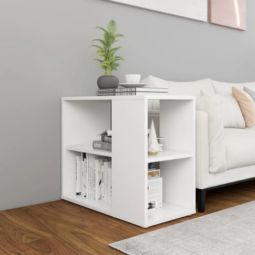 Buffet Blanc et Bois avec 2 Étagères, Meuble de Rangement, Placard Cuisine, Buffet Salle à Manger, Meuble Bas Rangement, pour le salon, la salle à manger, le couloir, la chambre, 60 x 30 x 50 cm