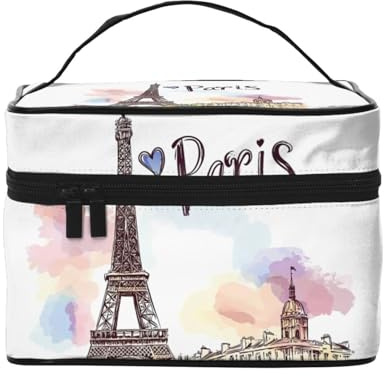 Colorful Paris Makeup Bag Eiffel Tower Cosmetic Bag Travel Toiletry Organizer Pouch for Women Girls Portable Vanity Case
