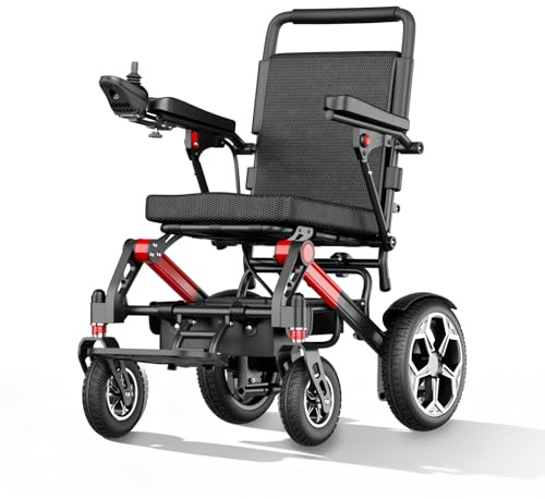 ByteTecpeak D10 Elektrorollstuhl Faltbar Leicht, 20 km Reichweite | Flugzeugzulassung, 500 W Motor, 12Ah Akku, Für Senioren & Behinderte, PU-Räder, Bis 150 kg, Outdoor E-Rollstuhl, Rot