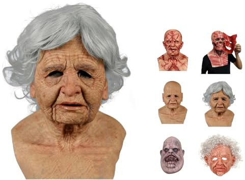 Generisch Halloween Maske Alter Frau Masken Realistische Latex Grusel Gesicht Horror Festival Gruselige Carnival Cosplay Props Vollmaske Dekoration Damen Herren Kopfbedeckung Verkleidung Oma Kostüm