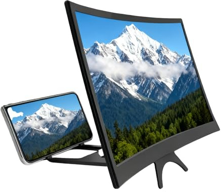 Handy-Bildschirmlupe | 30,5 cm (12 Zoll) faltbarer, gebogener Projektor | 3D-HD-Video-Verstärker-Ständer | für Senioren, Videoansehen, Filme, Nacht, Zuhause, Reisen, Pause, Party