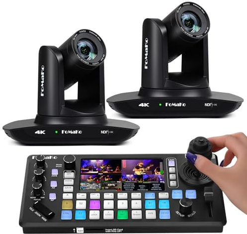 FoMaKo K20UH 4K HDMI PTZ Camera with AI Auto-Tracking(Gen 3), NDI HX3 Certified, 20X Optical Zoom, KC800 HDMI Video Switch with Integrated PTZ Controller (K20UH x2 + KC800)