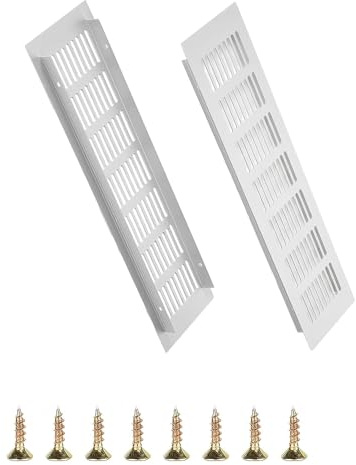 Rejilla de ventilación de rejilla de aire de aluminio rectangular 2 piezas, con tornillos, para la ventilación de armarios, dormitorios y cocinas, 30 x 8 cm de plata