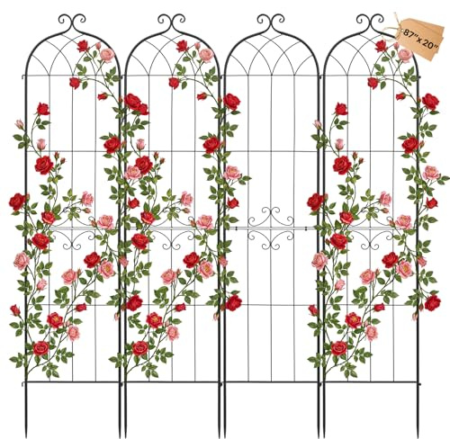 VEVOR Rankgitter, 220x52,5cm 4er-Pack, Metall Rankhilfe mit Pulverbeschichteter Oberfläche & Verriegelungsmechanismus, Kletterhilfe, Garten Spalier, Pflanzengitter für Blumen, Gemüse & Rosen