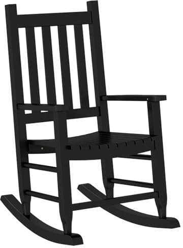 Sedia a dondolo per bambini, nera, in legno massiccio di pioppo, 49 x 66,5 x 85,5 cm, con design a doghe e braccioli, per soggiorno, cameretta dei bambini e giardino, per rilassarsi e dondolare
