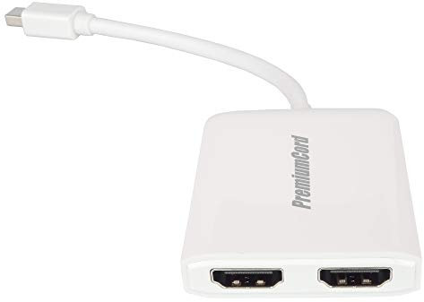 PremiumCord MST Adapter Mini DisplayPort 1.2 to 2X HDMI 2.0, Extension + Mirror + 2 Various Screens, Video 4K @ 60Hz 2160p, Full HD 1080p, 3D, White