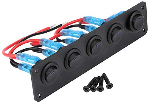 Keenso 12-24V 5 Gang Wippschalter Panel, Runde Dash Blaue LED Lichtleiste Schalter Panel Wasserdicht Professionelles Design für Auto RV Boot Yacht Marine Einfache Installation