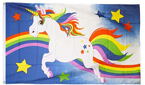 Flaggenfritze Flagge Einhorn Blau mit Regenbogen - 90 x 150 cm
