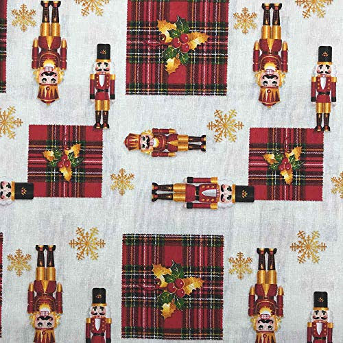 Kt KILOtela - Tessuto Arredo Stampato, Decorazione Natalizia, Natale, Rivestire, Foderare, Divani, Tavolo, Sedia, Letto, Tende, Cuscini, 280 cm Altezza, Prezzo per 50 cm, Schiaccianoci, Rosso